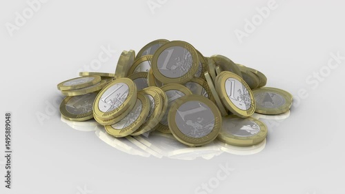 Treasure wealth a lot of gold coins money cash Investment and business income. Inflation Euro coin appear.3D animation