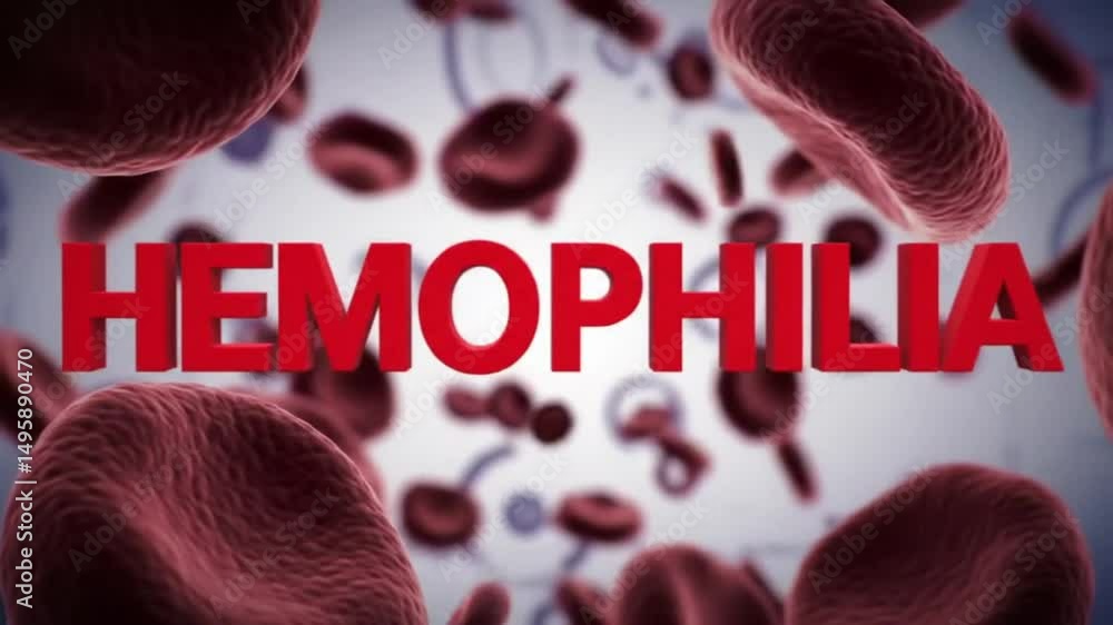 Matte Red “HEMOPHILIA” Text with Blurred Clotting Factor and Blood Cell ...