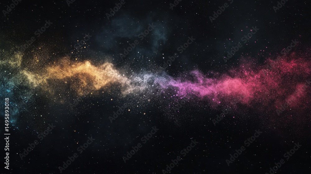 Fototapeta premium Color Blast: Vibrant Powder Explosion in a Rainbow of Hues Against a Dark Canvas
