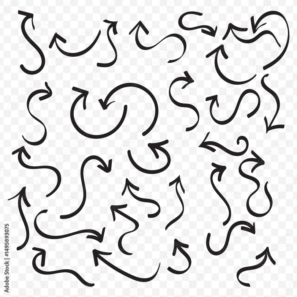 Black pencil arrow doodles set - hand drawn swirls, curved lines, chaotic pointers. Chalk sketches, artistic design elements pack. Grunge style marker scribbles, crayon strokes outline drawings. EPS10 Black pencil arrow doodles set - hand drawn swirls, curved lines, chaotic pointers. Chalk sketches, artistic design elements pack. Grunge style marker scribbles, crayon strokes outline drawings. EPS10