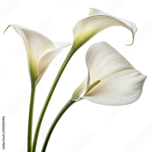 Twin Calla Lilies in Bloom at Opposite Angles  Minimal Floral Elegance on White Background

