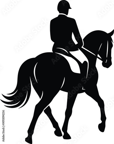 Equestrian rider and horse silhouette for show design, Elegant horse riding vector for sports graphics