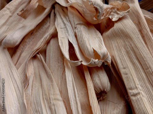 Full frame of dried corn husk for making Ga Kenkey in Ghana. Ethnic biodegradable food wrappers or wrapper.