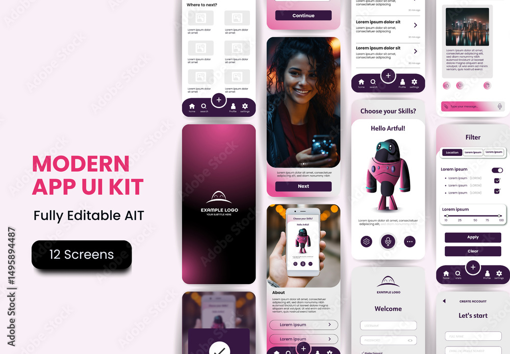 Fuchsia And White AI Chatbot Assistant Mobile App UI UX Design Template ...