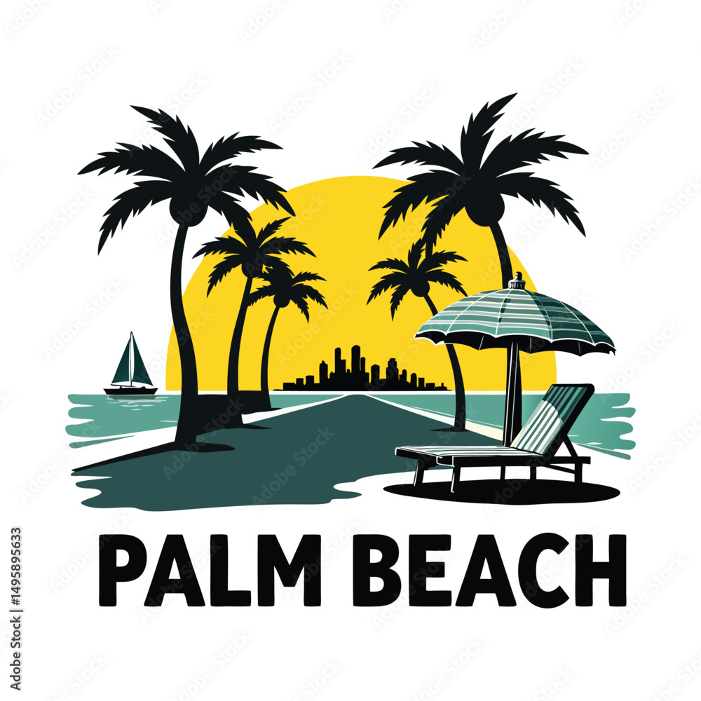 Fototapeta premium Palm Beach Vintage Sunset Tropical T-Shirt Artwork