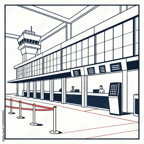 Airport terminal building illustration line art design