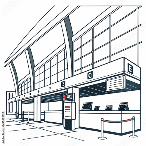 Modern airport terminal building architectural design illustration