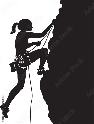 Climber Girl Silhouette Vector Illustration on Transparent Background