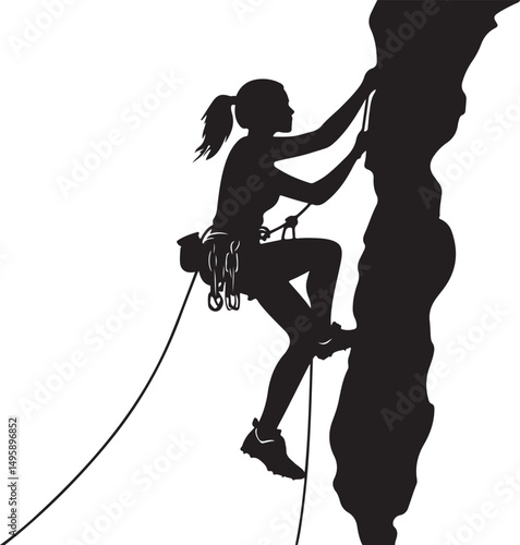 Climber Girl Silhouette Vector Illustration on Transparent Background