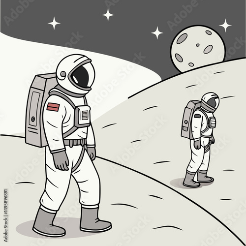 Canvas Print Astronauts exploring lunar landscape moonwalk space exploration
