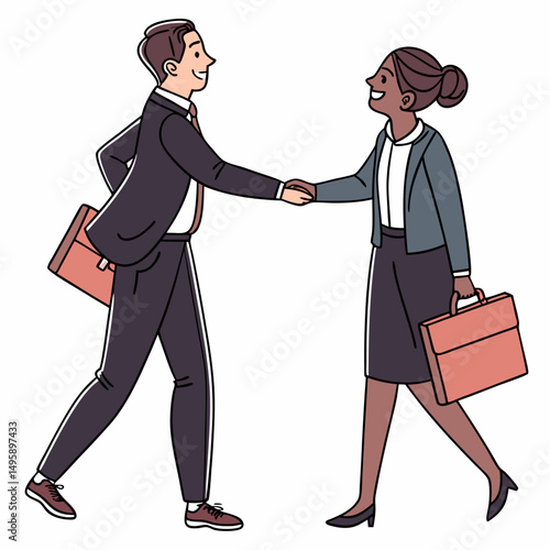 Businesspeople shaking hands walking together deal success