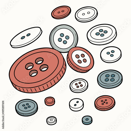 Colorful buttons falling sewing craft supplies background