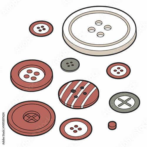 Collection of various colorful buttons sewing craft supplies