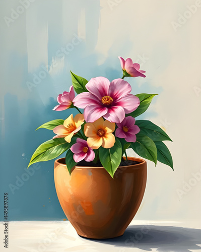 botanical oil painting flowers, garden inspired still life, natural flower vase painting, fresh bloom oil artwork, spring season floral painting, summer garden flower art, wildflower bouquet oil paint