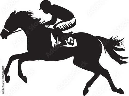 Horse Race Equestrian Silhouette Vector Illustration on Transparent Background
