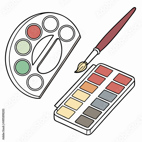Watercolor paint set with brush and palette colorful art supplies
