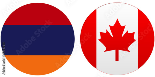 Free Download Canada Official flag with Armenia national flag, both countries flags are in Round shape and isolated on white background, Circular colorful design Flag with together. - GFXLoad