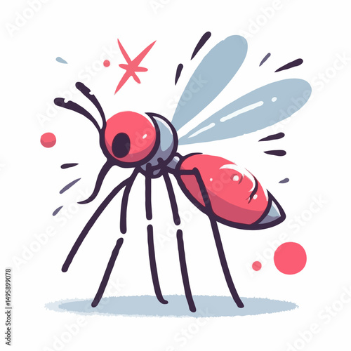 Bright red cartoon mosquito
