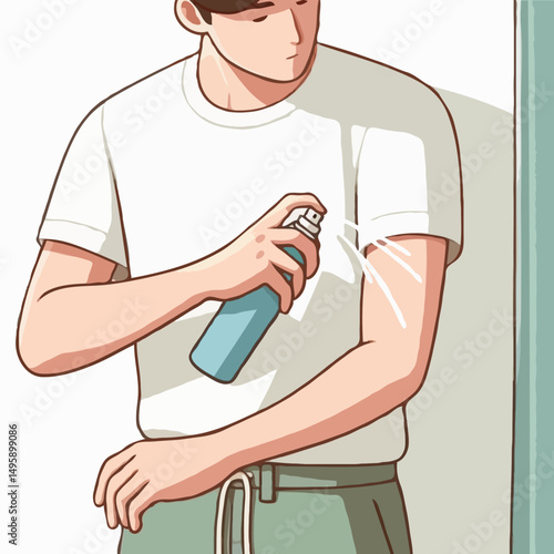 Man spraying mosquito repellent on arm 