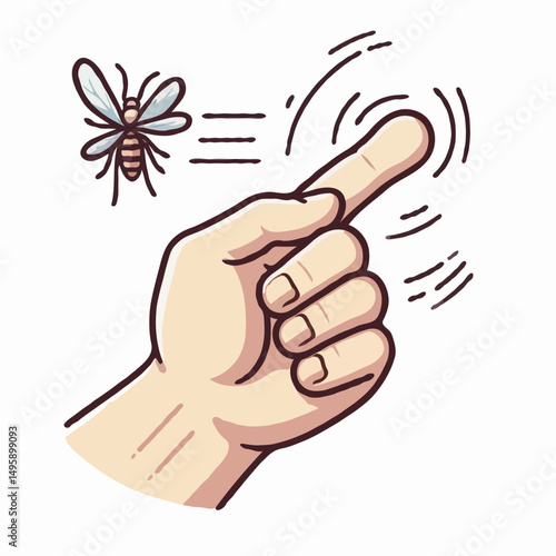 Human finger swatting flying mosquito 