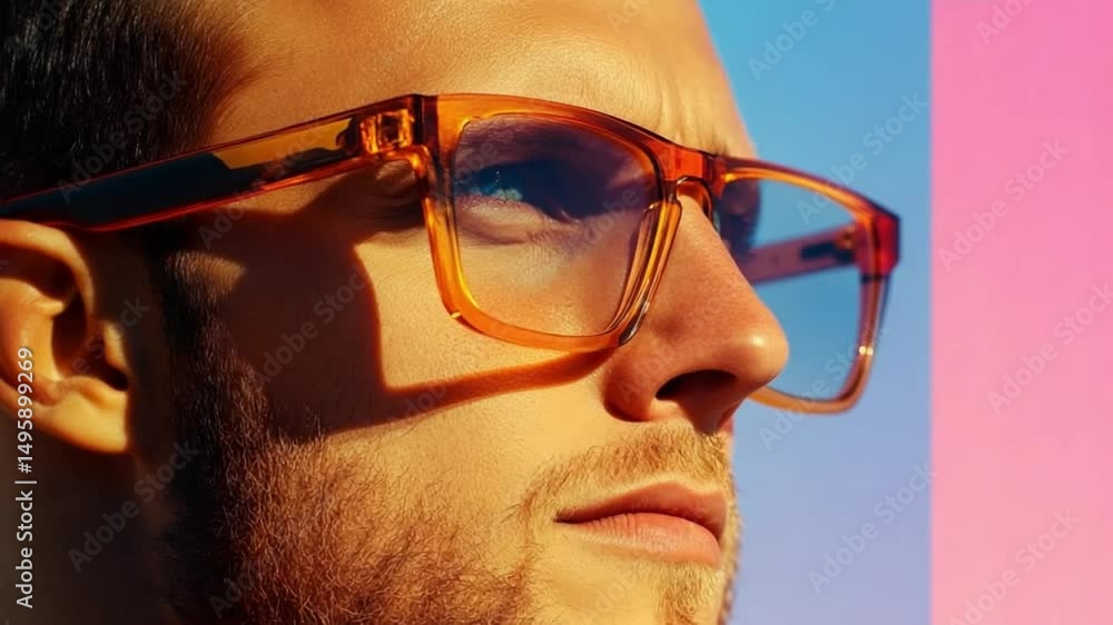 A young man stands against a clear blue sky, wearing striking sunglasses that reflect his confident gaze. His expression conveys wonder and ambition as he enjoys the warmth of the sun A young man stands against a clear blue sky, wearing striking sunglasses that reflect his confident gaze. His expression conveys wonder and ambition as he enjoys the warmth of the sun