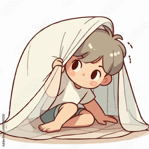 Boy hiding under blanket 