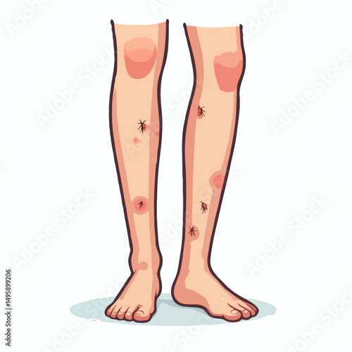 Mosquito bites on human legs with red spots