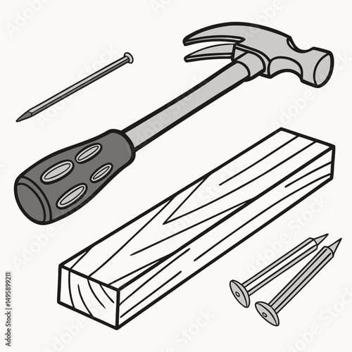 Hammer nails wood construction tools diy home improvement project