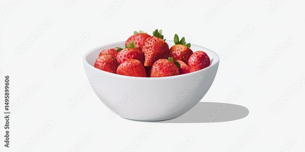 Creamy Yogurt Delight: A Bowl of Fresh Strawberries on a White Background Creamy Yogurt Delight: A Bowl of Fresh Strawberries on a White Background