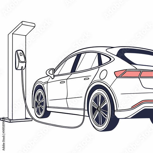 Electric car charging at a charging station modern vehicle design