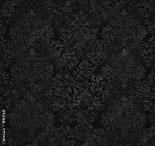 Intricate black damask floral wallpaper Seamless gothic vines & patterns , surface, stylish, floral