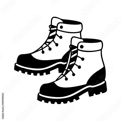 Crisp hiking boots silhouette design on white background, vector cutout