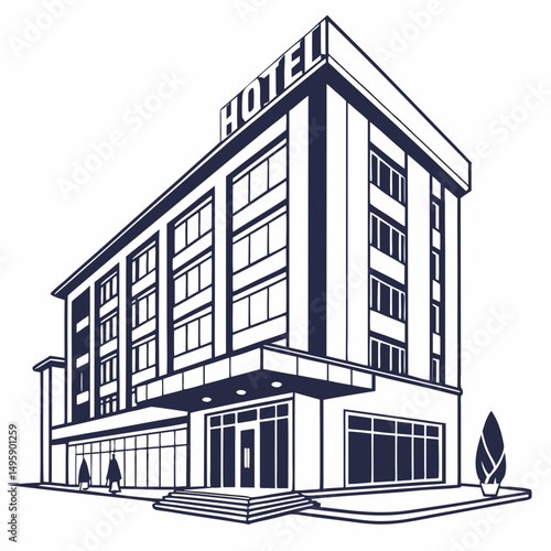 Modern hotel building exterior architectural design illustration