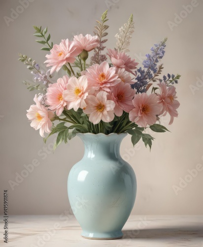 Wallpaper Mural Delicate pastel watercolor blooms in a vintage vase  , home decor, plant Torontodigital.ca