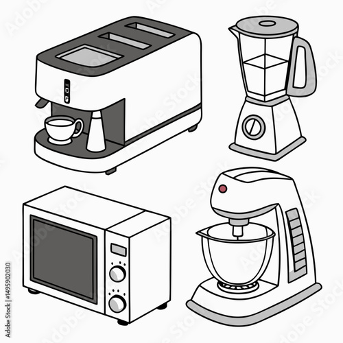 Kitchen appliances espresso machine blender toaster microwave mixer