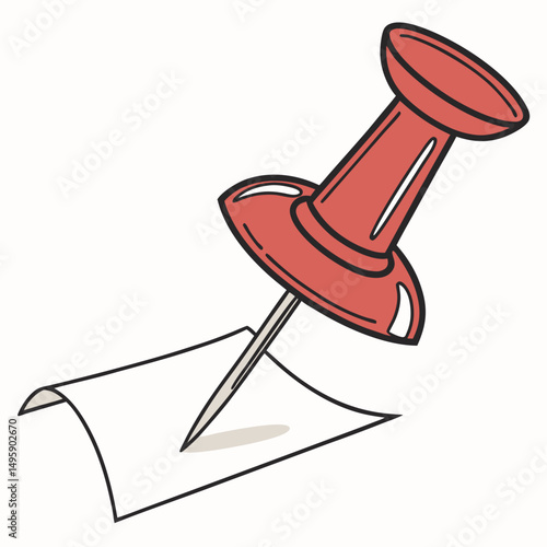 Red pushpin pinning a piece of paper illustration