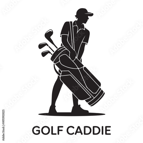 Golf Caddie Silhouette Carrying Golf Clubs Golfing Occupation Illustration Vector black silhouette. with white background