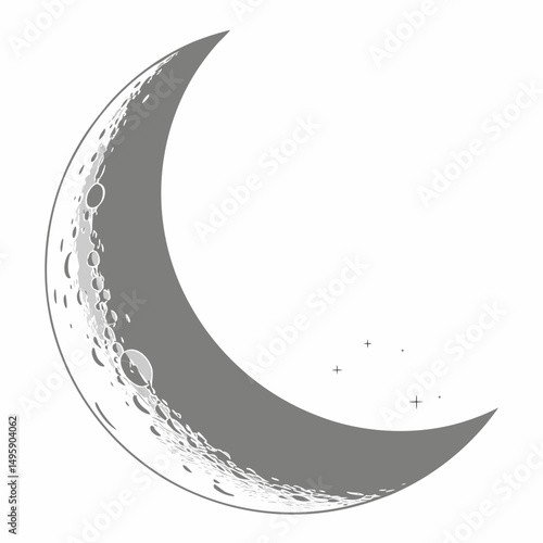 Crescent moon illustration grey scale space night sky celestial body