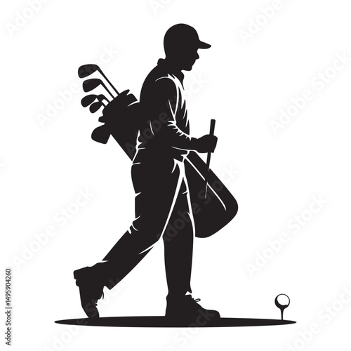 Golf Caddie Silhouette Carrying Golf Clubs Golfing Occupation Illustration Vector black silhouette. with white background