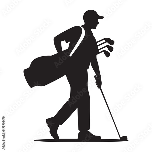 Golf Caddie Silhouette Carrying Golf Clubs Golfing Occupation Illustration Vector black silhouette. with white background