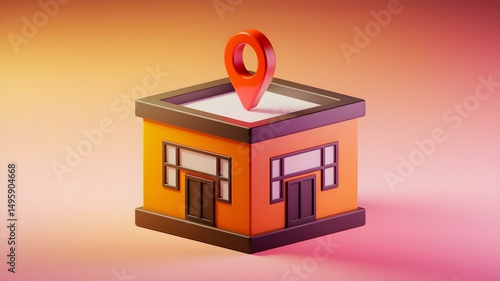 Location Pin on Building - Navigation and Address Illustration