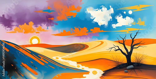 Desert oil painting, Desert landscape painting, Arid landscape art, Sand dunes painting, Desert sunset art, Oilpaint desert scene, Painted desert, Desert canyon art, Rocky desert painting, Desert moun