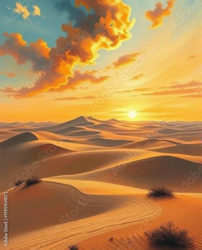 Desert oil painting, Desert landscape painting, Arid landscape art, Sand dunes painting, Desert sunset art, Oilpaint desert scene, Painted desert, Desert canyon art, Rocky desert painting, Desert moun