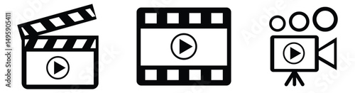 Cinema icons vector set. Movie, film, video, tv and more icon for apps and websites, Vector illustration.