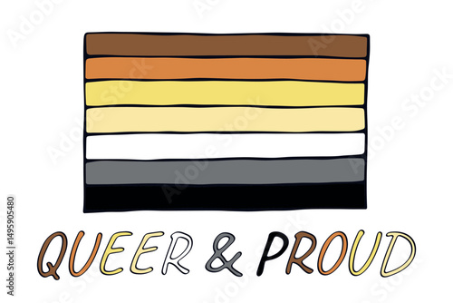 Colorful Bear brotherhood pride flag Happy pride day LGBTQ community Pride Month Vector hand drawn doodle for posters, stickers, logo, cards