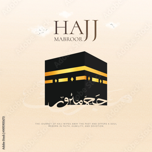 Hajj Mubarak. Kaaba vector design. translations; hajj mubarak, creative design for social media post. Eid Mubarak ads, hajj, Ramadan post design.