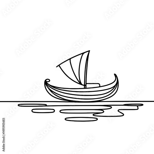 Egyptian Papyrus Boat, vector, black line drawing, minimalistic, single line, simple line, isolated, transparent background 