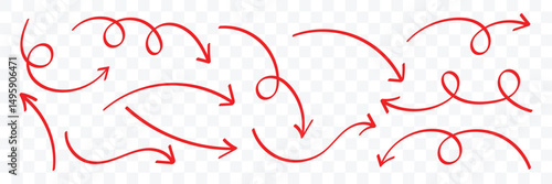 Curly arrow collection. Hand drawn brush vector arrows. Curved arrow. Arrow symbol collection. Vector illustration