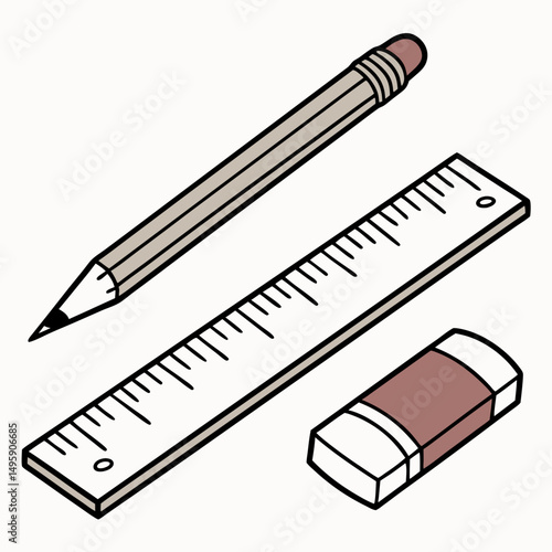 Pencil ruler eraser school supplies back to school stationery drawing art