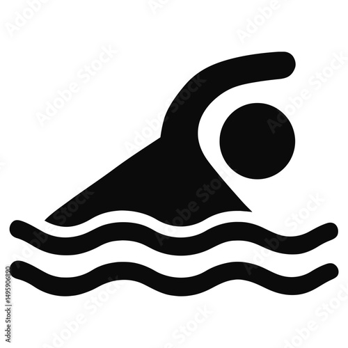 Swimming Icon Vector Depicting Freestyle Stroke in Water